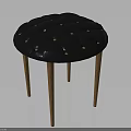 Modern Round Dark Blue Tufted Stool With Wooden Legs And Button Accents