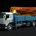 Concrete Pump Truck With Yellow Red Arm Blue Chassis And White Cab Structure