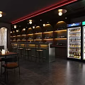 Elegant Bar Interior With Hanging Lights Bar Counter Stools And Beverage Coolers
