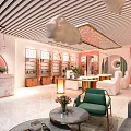 Elegant Beauty Hair Salon Interior With Pink Walls Gold Tables And Arched Doorway