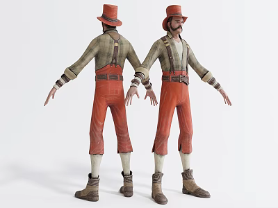 Game Movie Character With Red Hat Suspenders Red Pants Long Sleeved Shirt And Boots 3d model