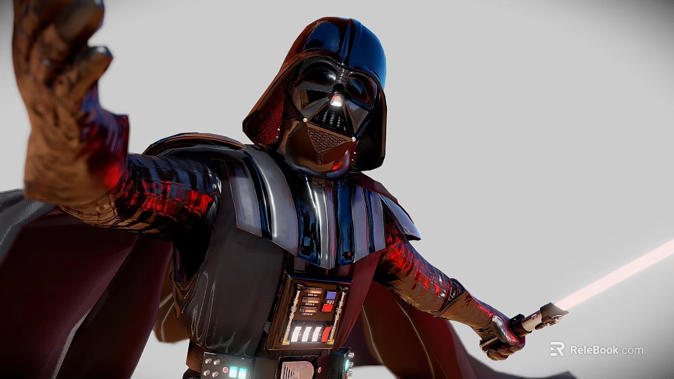 Iconic Darth Vader Game And Movie Character Wearing Black Armor With Red Lightsaber 3d model