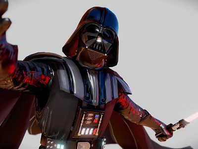 Iconic Darth Vader Game And Movie Character Wearing Black Armor With Red Lightsaber 3d model