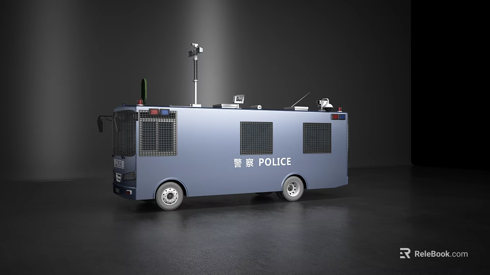 Blue Police Utility Vehicle With Roof Equipment Grilled Windows And Signage 3d model 
