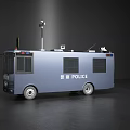 Blue Police Utility Vehicle With Roof Equipment Grilled Windows And Signage