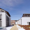 Modern Traditional Boutique Hotel Building With Courtyard Water Pool Green Landscaping And Wooden Deck