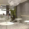 Modern Bubble Tea Shop Interior Design With Green Plant Tables Chairs And Pastry