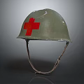 Vintage Green Helmet With Red Cross Symbol And Leather Straps For Medical Use