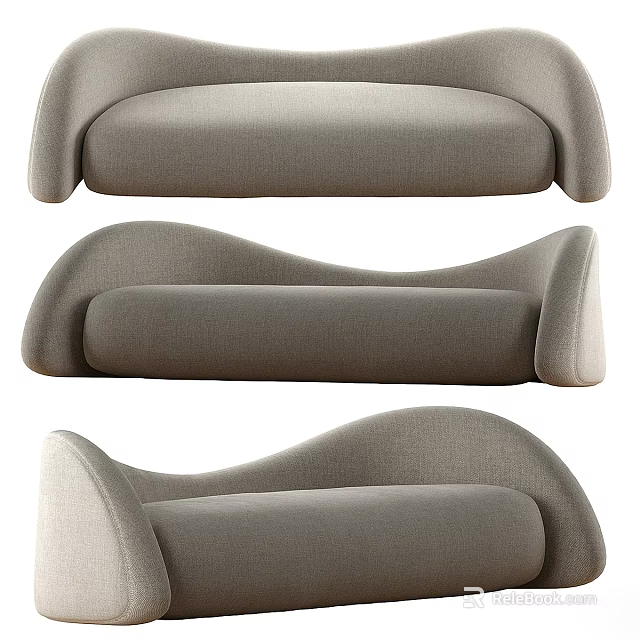 Modern Gray Sectional Sofa With Sleek Curved Lines Comfortable Upholstered Backrest And Armrests 3d model 