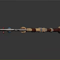 Decorative Axe With Intricate Metal Head Blue Red Gemstones And Wooden Handle