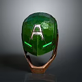 Green Superhero Character Helmet With Silver A Symbol And Glowing Eye Details