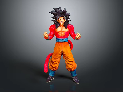 Super Saiyan 4 Goku Action Figure With Black Spiky Hair Red Top And Orange Pants 3d model
