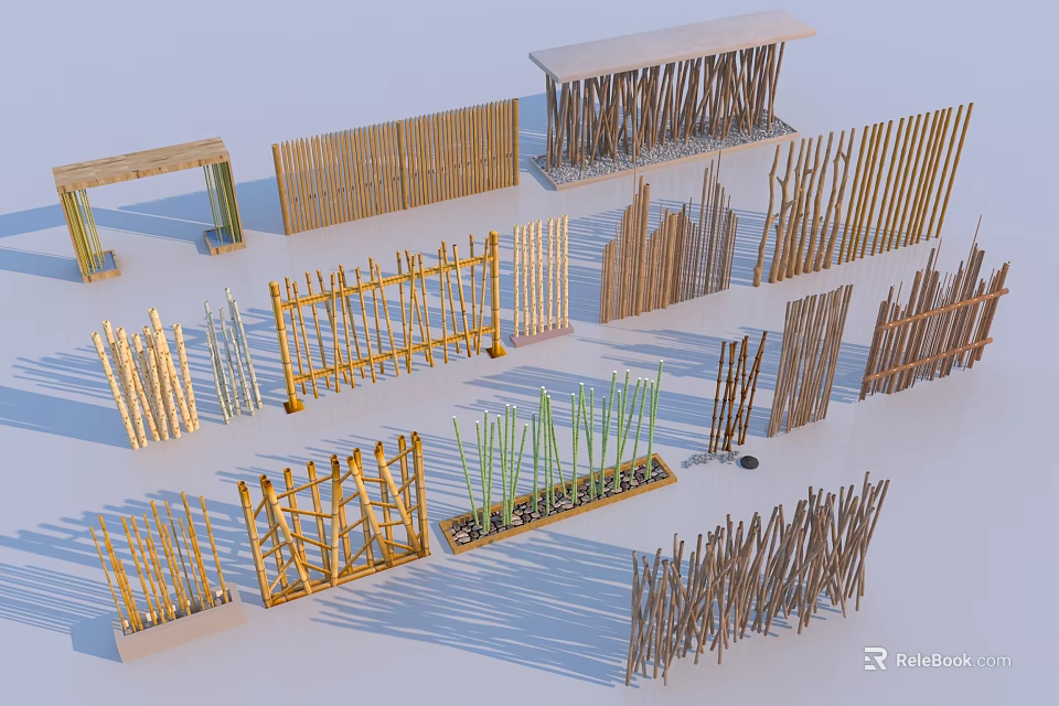 Various Wooden And Bamboo Garden Fence Designs For Outdoor Decoration 3d model 