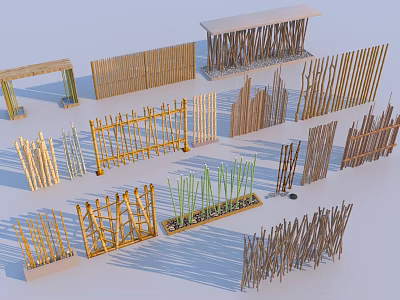 Various Wooden And Bamboo Garden Fence Designs For Outdoor Decoration 3d model