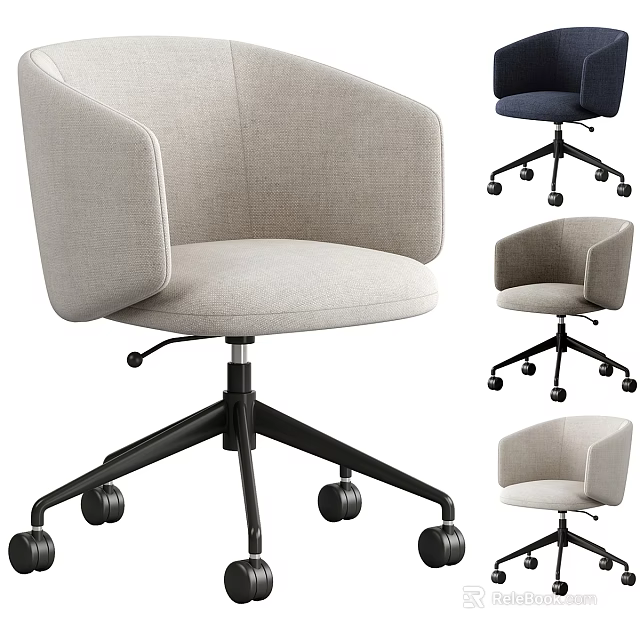 Gray Fabric Office Chair With Armrests Swivel Base And Rolling Wheels 3d model 