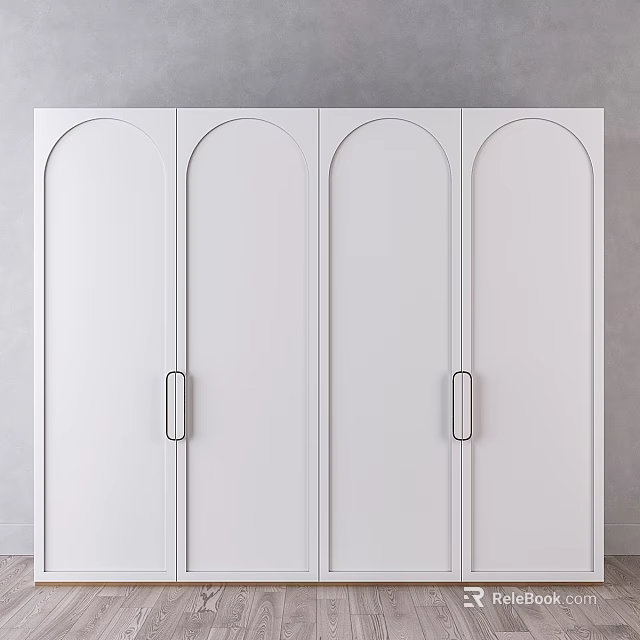 White Dresser With Arched Doors And Metal Handles Against Gray Wall 3d model 