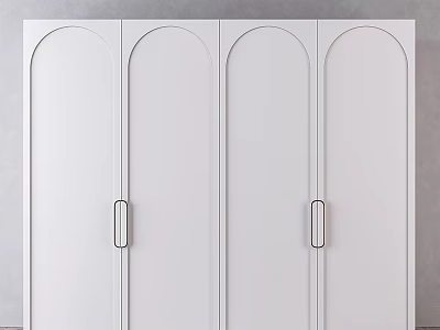 White Dresser With Arched Doors And Metal Handles Against Gray Wall 3d model