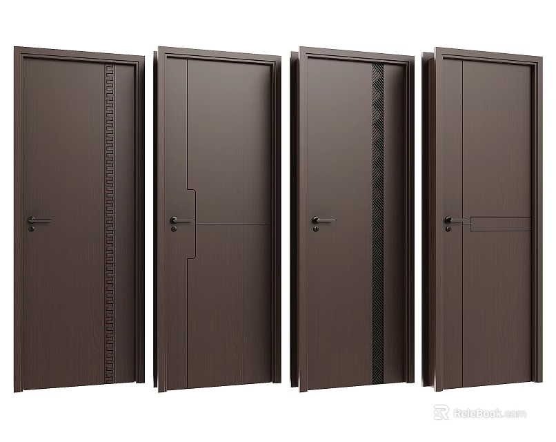 Dark Brown Hinged Doors With Various Designs For Interior Home Spaces 3d model