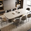 Modern Dining Table Set With Six Light Gray Chairs And White Top In Elegant Room