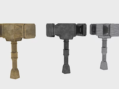 Three Different Hammers With Metallic Design Textured Handles And Various Colors 3d model