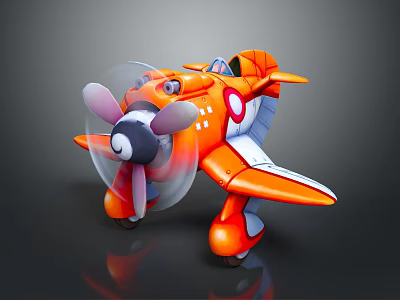 Vibrant Orange Cartoon Space Airplane with Spinning Propeller and Playful Design 3d model