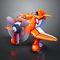 Vibrant Orange Cartoon Space Airplane with Spinning Propeller and Playful Design