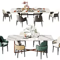 Modern Dining Table Set With Marble Tabletop Mixed Color Chairs And Decorative Vase 3d model