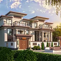 Semi detached Villa Modern Chinese Style Exterior With Gardens And Balconies