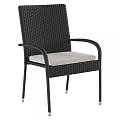 Wicker Single Chair With Black Frame Armrest And Light Gray Cushion 3d model