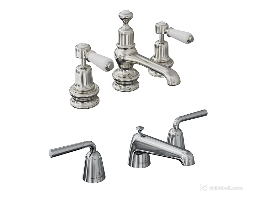 Various Chrome Faucet Styles With Classic Knob And Modern Handle Designs 3d model 