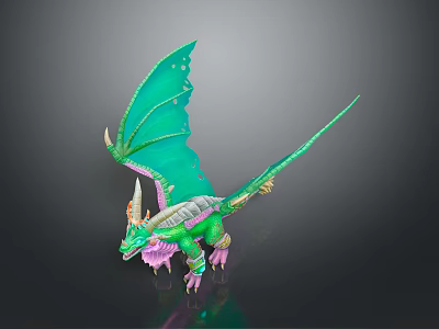 Green Dragon Game Movie Character With Vibrant Wings Sharp Horns And Colorful Scales 3d model