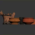 Handcrafted Carved Pottery Sculptures With Animal Shapes Orange Black Bowls And Cups