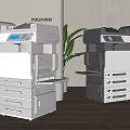 Office Appliances Two Multifunctional Machines White Dark Gray In Modern Office Setting With Plants