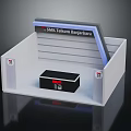 Functional Desk White Display Blue LED Strip SMK Telkom Banjarmasin Black Box Red TS Logos