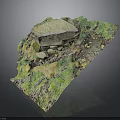 Wooden And Stone Landscape Model With Green Plants And Small Stones