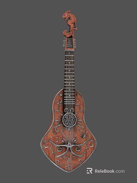 Handcrafted Musical Instrument Guitar with Intricate Painting Art Design Details 3d model 