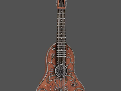 Handcrafted Musical Instrument Guitar with Intricate Painting Art Design Details 3d model