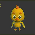 Cute Yellow Chick With Red Comb Big Eyes And Red Feet On Grey Background