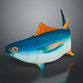 Vibrant Blue Fish With Orange Fins And Shiny Scales On Dark Background