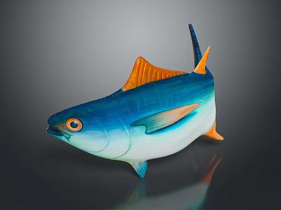 Vibrant Blue Fish With Orange Fins And Shiny Scales On Dark Background 3d model