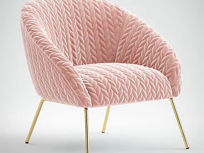 Modern Pink Accent Chair with Braided Velvet Upholstery and Gold Metal Legs 3d model