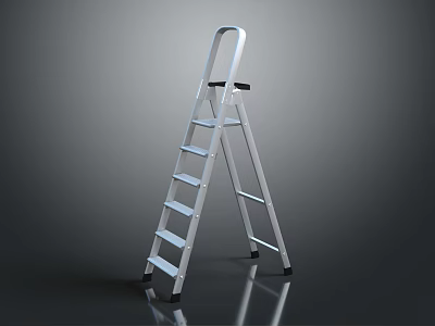 Silver Aluminum Step Ladder With Non Slip Feet And Modern Design 3d model