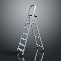 Silver Aluminum Step Ladder With Non Slip Feet And Modern Design