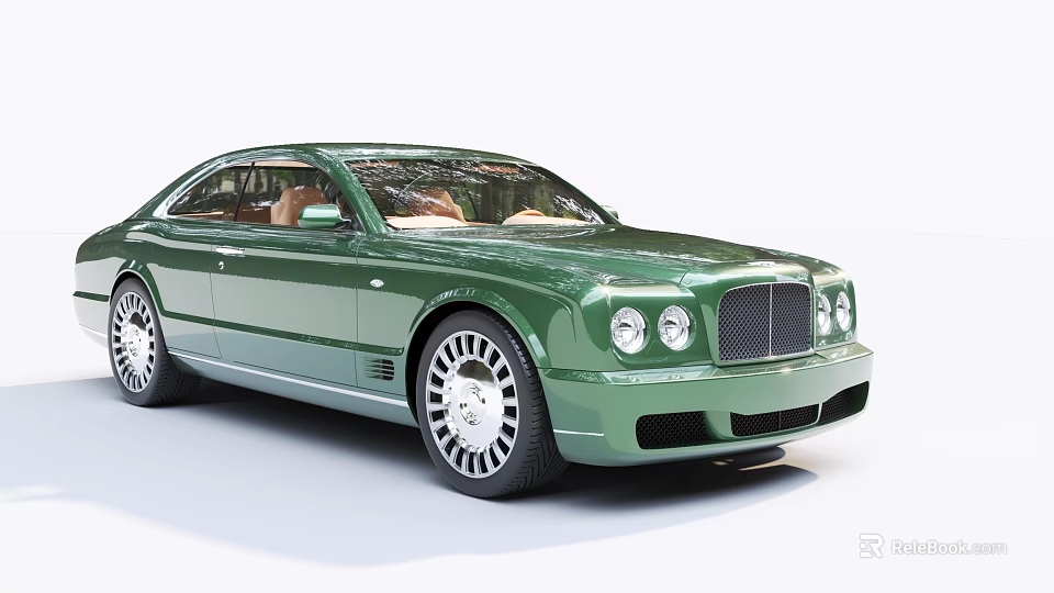 Green Luxury Sedan With Classic Design Silver Wheels And Brown Interior 3d model 