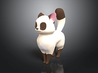 Cute 3D Animal Character With White Brown Fur And Pink Ears Standing Pose 3d model