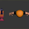 Playful Cartoon Character With Orange Hair Purple Sunglasses Green Vest Blue Pants Holding Purple Item