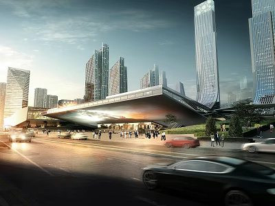 Modern Urban Commercial Complex With High Rise Buildings And Pedestrian Traffic Flow 3d model