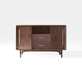 Modern Walnut Wood Entryway Console Cabinet With Metal Handles And Storage Drawers