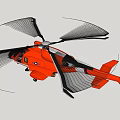 Orange Helicopter In Flight With Black Rotors Against Clear Blue Sky