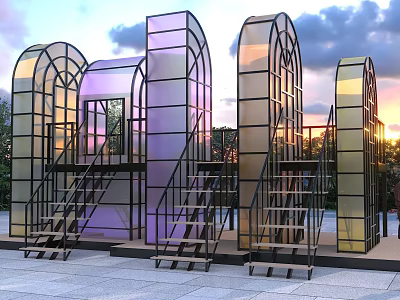 Modern Outdoor Playground Equipment With Colorful Glass Arch Structures Metal Frames And Stairs 3d model